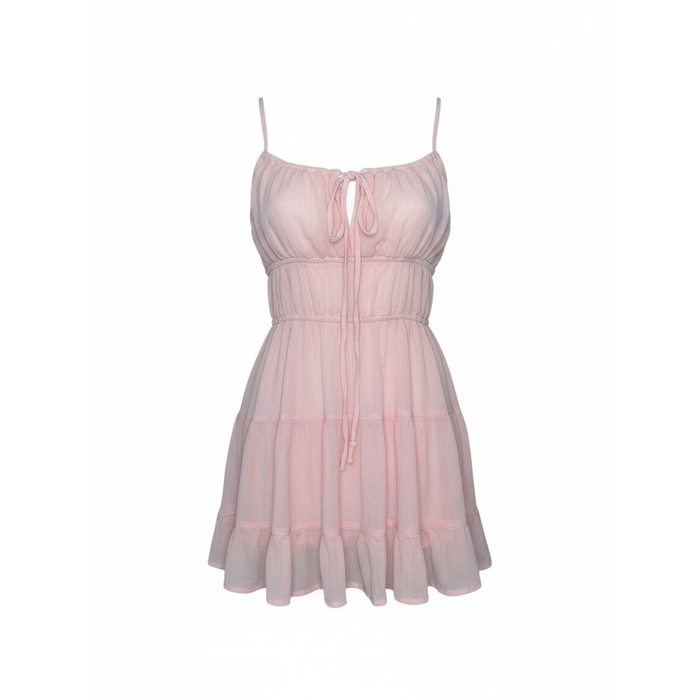 Ron Jon Surf Shop Pink Crinkle Gauze Tiered Mini Dress Smocked Waist Small